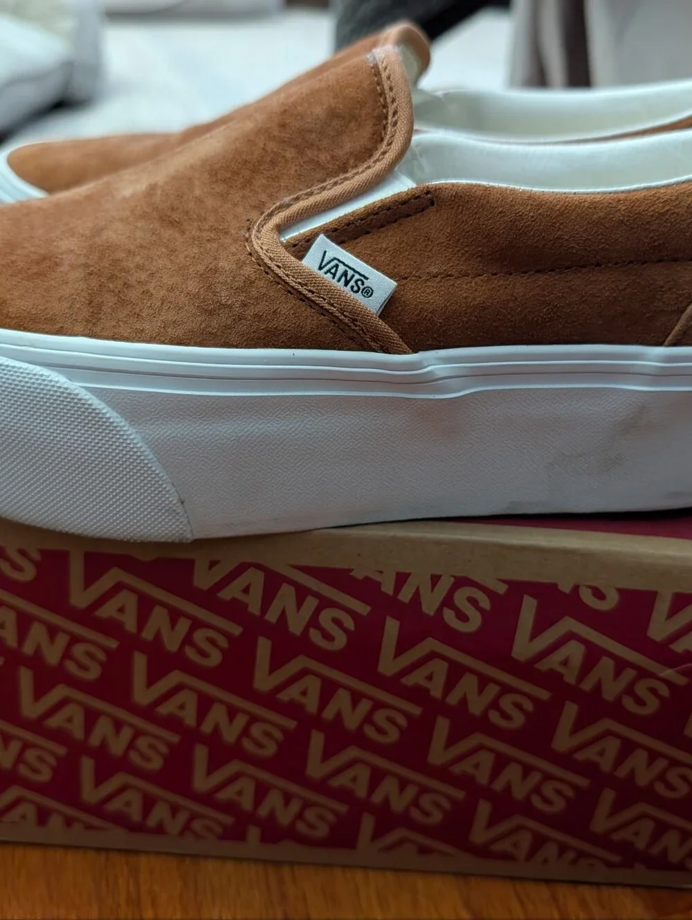 Women's Tan Suede Platform Vans 8